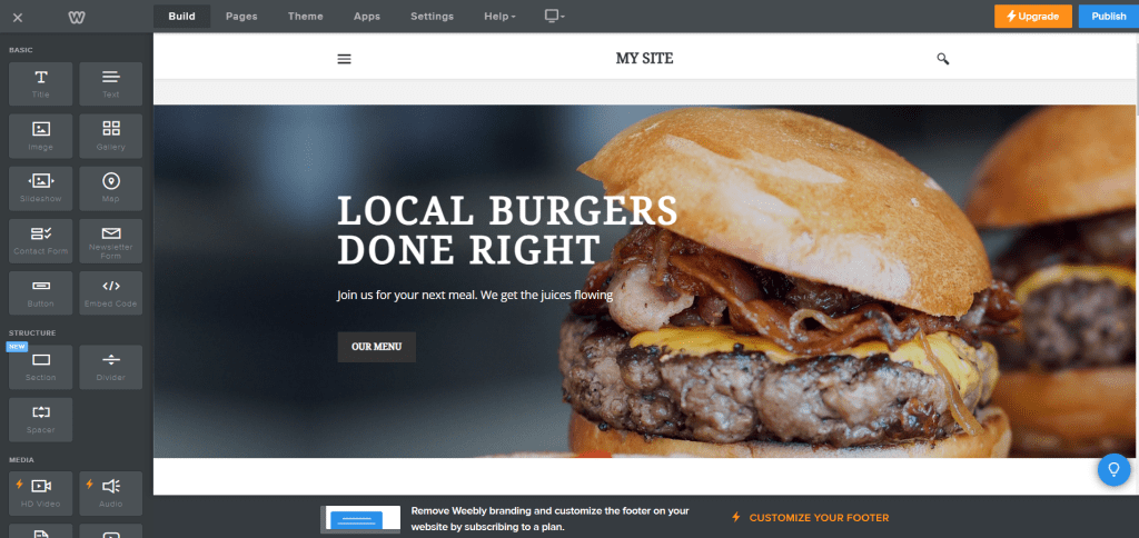 Weebly's website builder interface