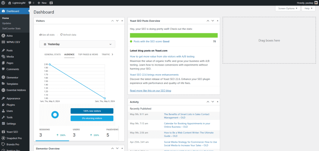 WordPress CRM dashboard
