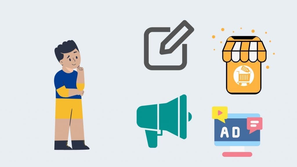 person choosing the business model as he start an online business