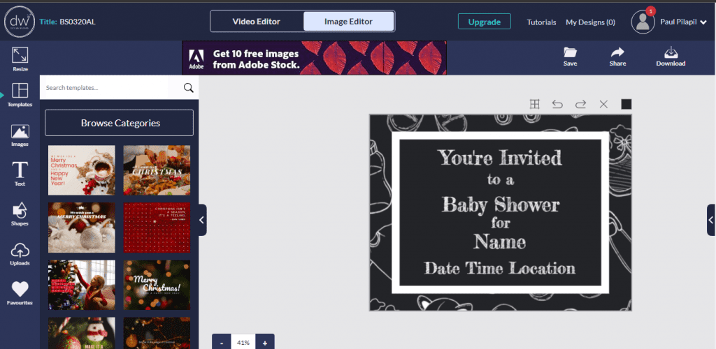DesignWizard graphic design software working area