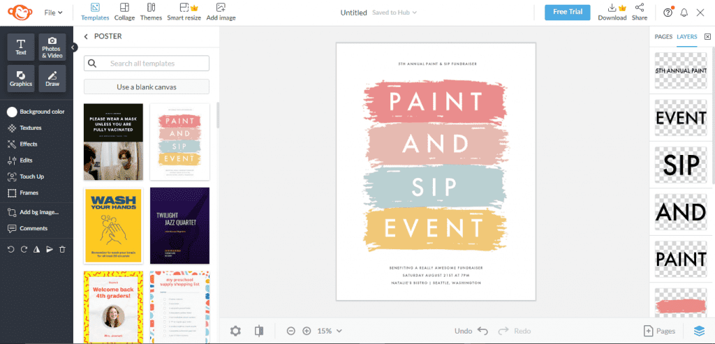 PicMonkey graphic design software work area