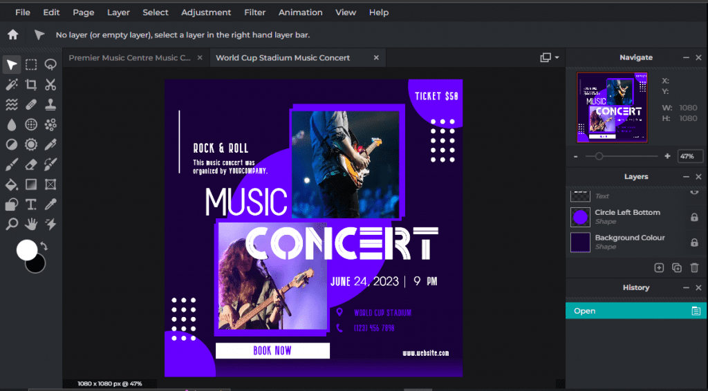Pixlr graphic design software user interface