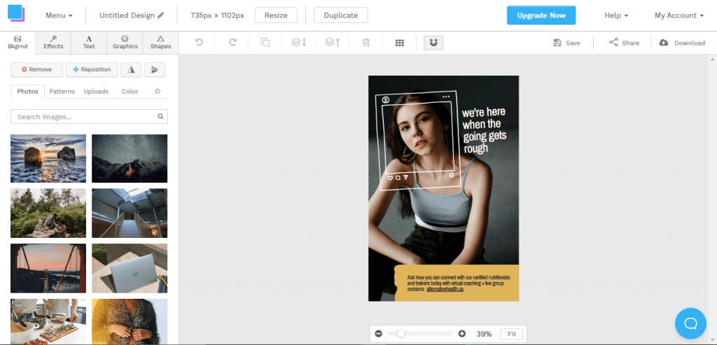Snappa image editor user interface