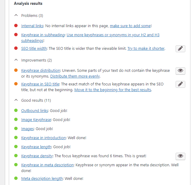 Best SEO tools Yoast SEO analyzation results