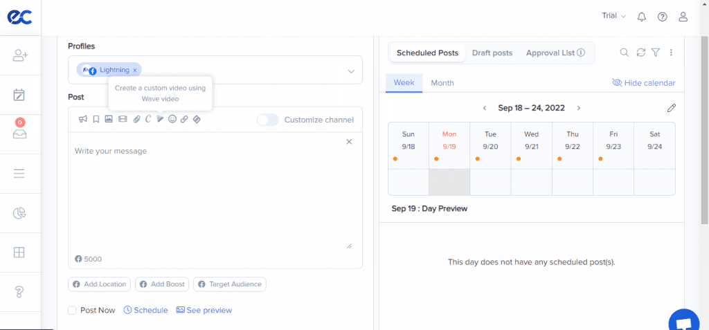 View when you create post in one of the best social management tools eClincher