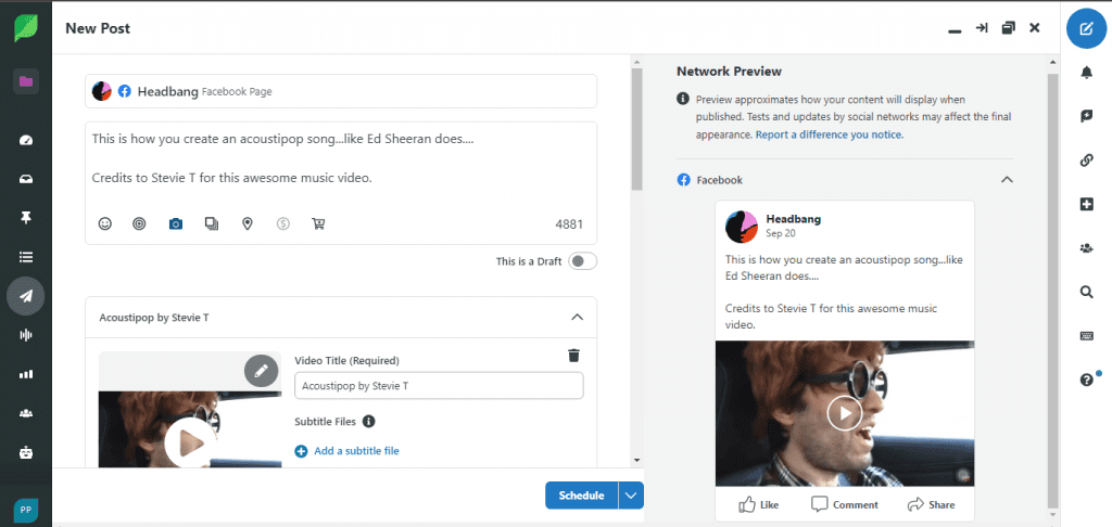 View of Social Sprout when you create and schedule a post