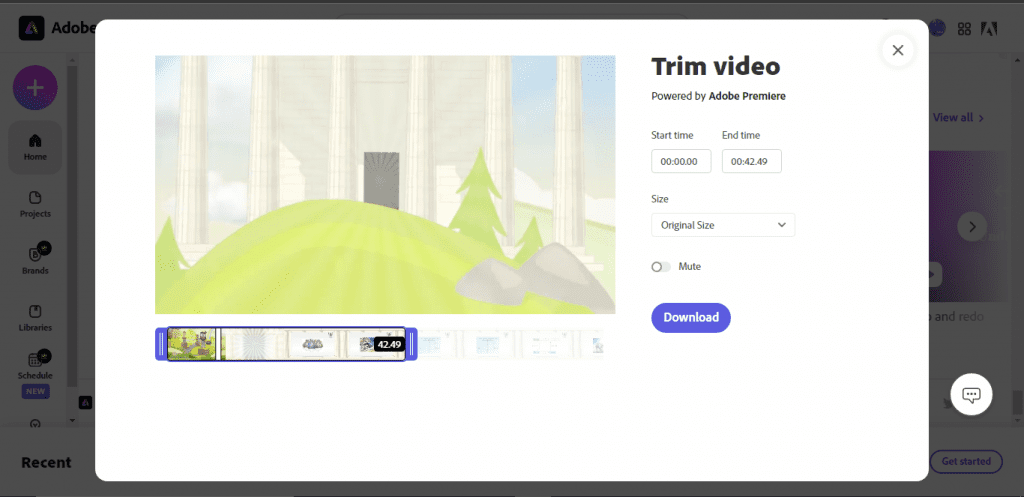 Trimming a video using Adobe Express