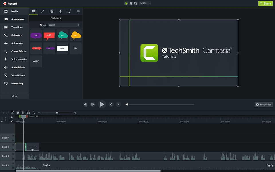Preview of Camtasia's editor screen