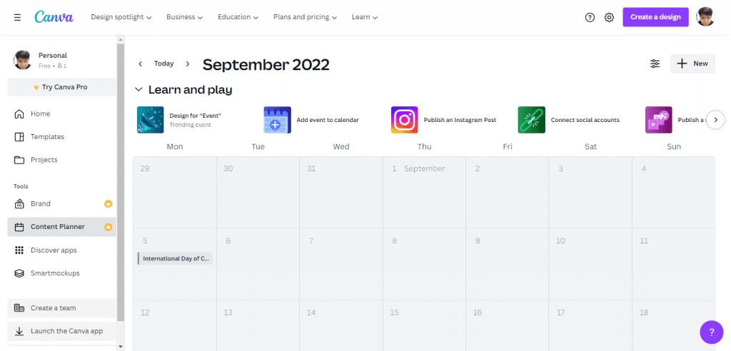 Canva's content planner