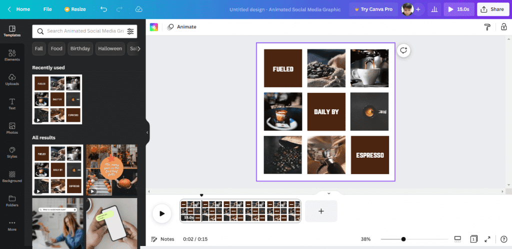 Canva video editor UI
