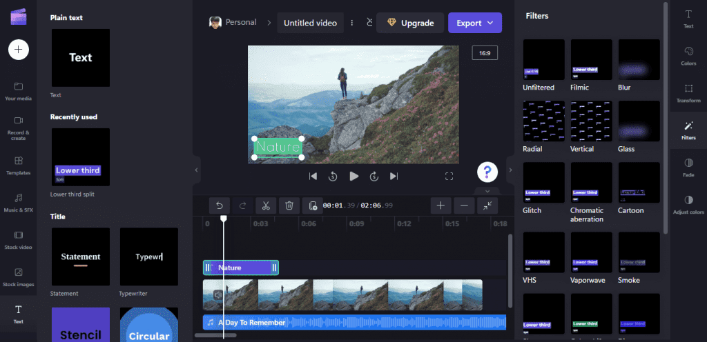 Clipchamp's video editor UI