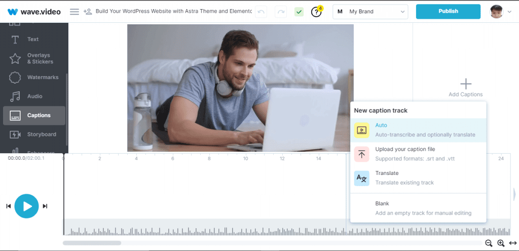 Wave.video's auto caption feature