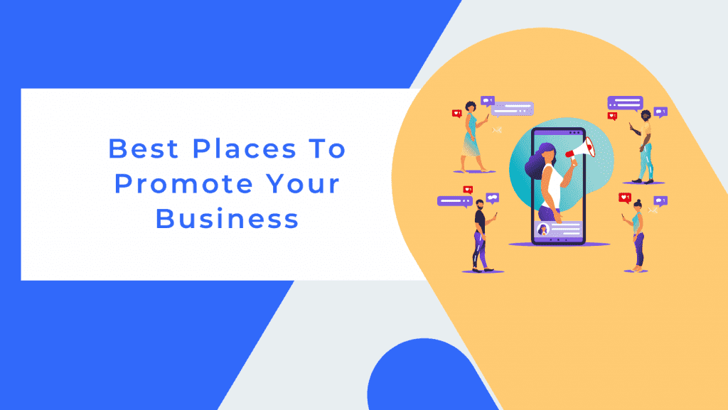 Graphic image of a marketer presenting the places to promote your business