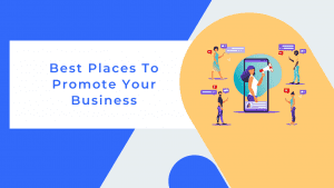Graphic image of a marketer presenting the places to promote your business