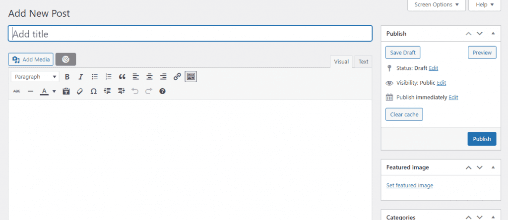 Add new post area in WordPress dashboard