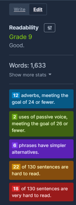 Screenshot of HemingwayApp's Readability feature.