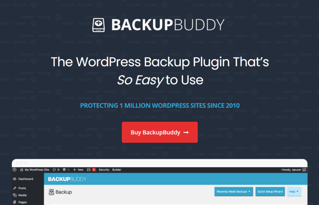 Screenshot of the official website of Backup Buddy