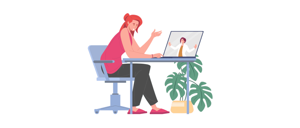 A woman communicating with an online consultant