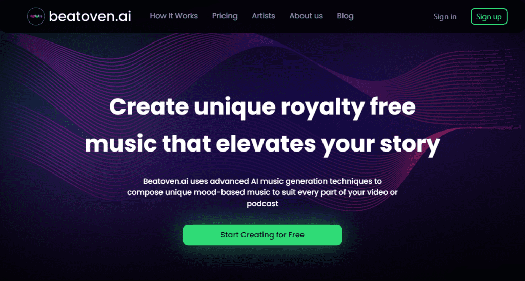 Beatoven AI tool website homepage