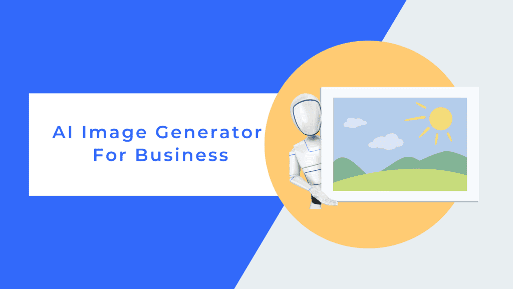 Graphic image of an AI holding an image representing the best AI image generator tools online