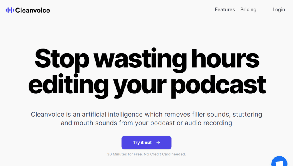 Cleanvoice AI audio tool website homepage