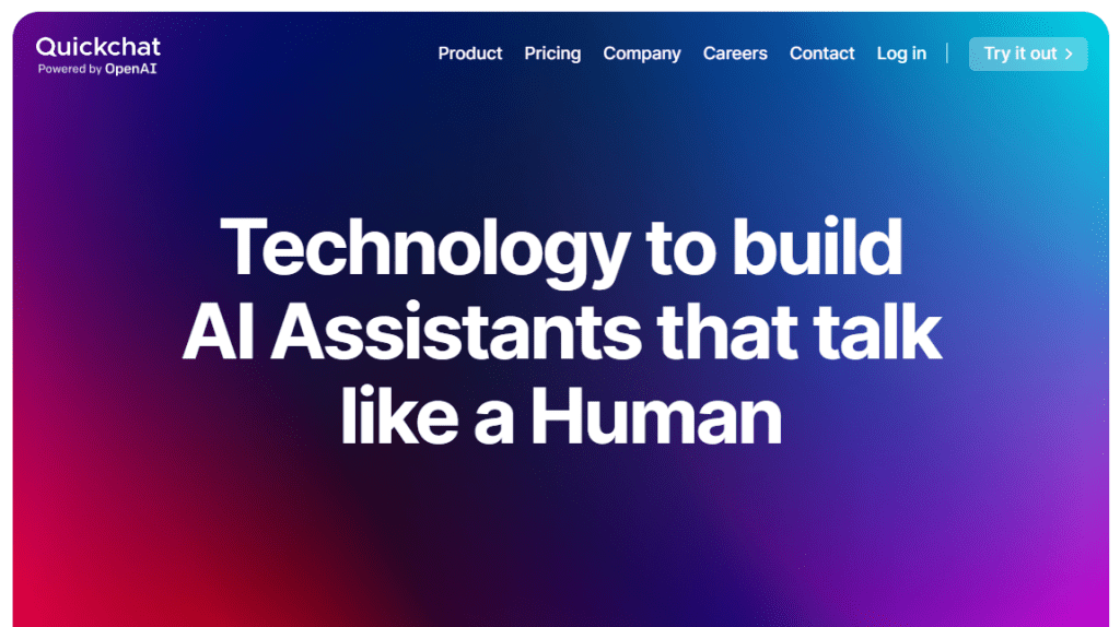 Quickchat AI writing assistance tool homepage