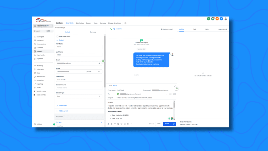 Multichannel Communication features of ZedNow Marketing Automation system.