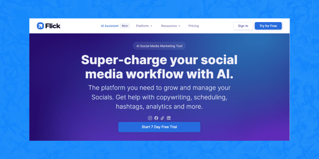 Homepage of AI powered digital marketing tool Flick.