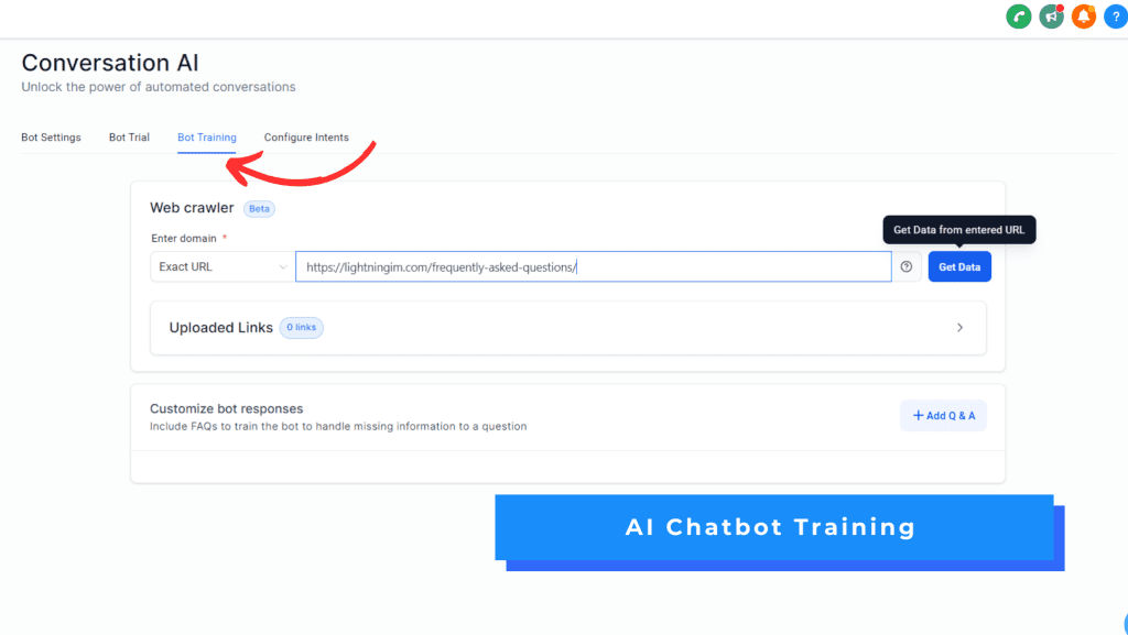 Training the chatbot in ZedNow's Conversation AI.