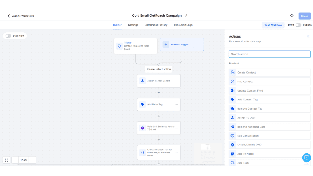 Sample image of an Email Outreach Campaign Workflow.