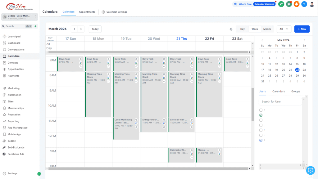 Zednow's calendar for booking appointments feature