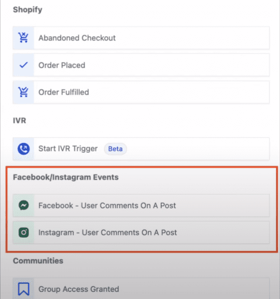 Workflow triggers for facebook and instagram auto comment