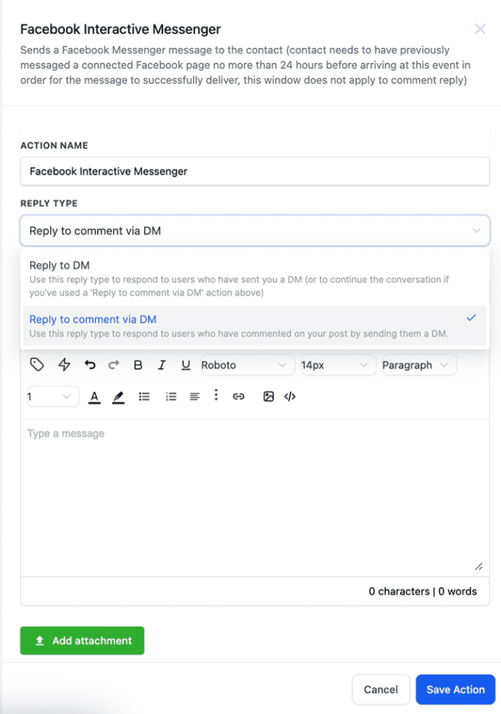 Reply type selection