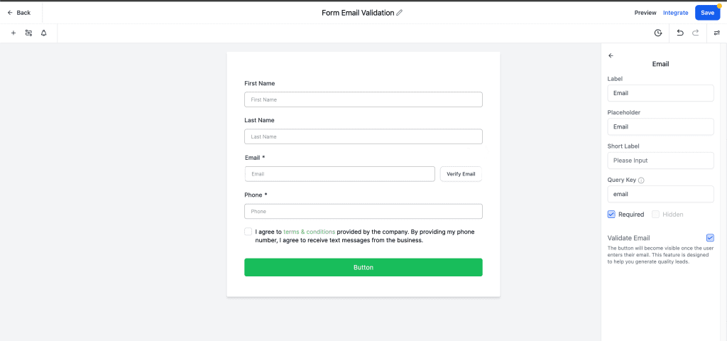 Email verification form field