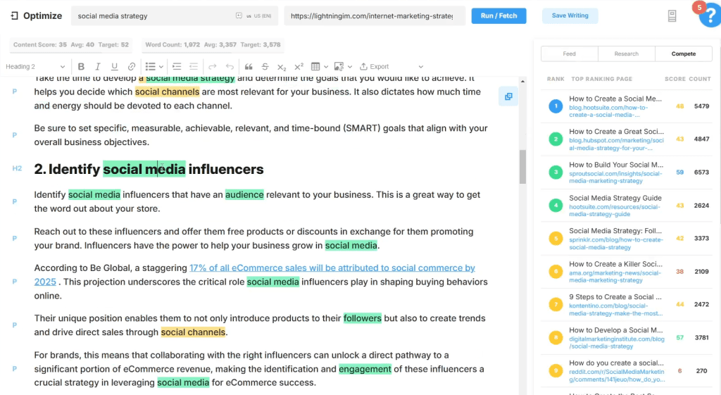 Screenshot of Market Muse interface.