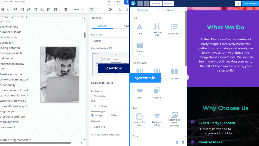 ZedNow vs Systeme.io web builder comparison