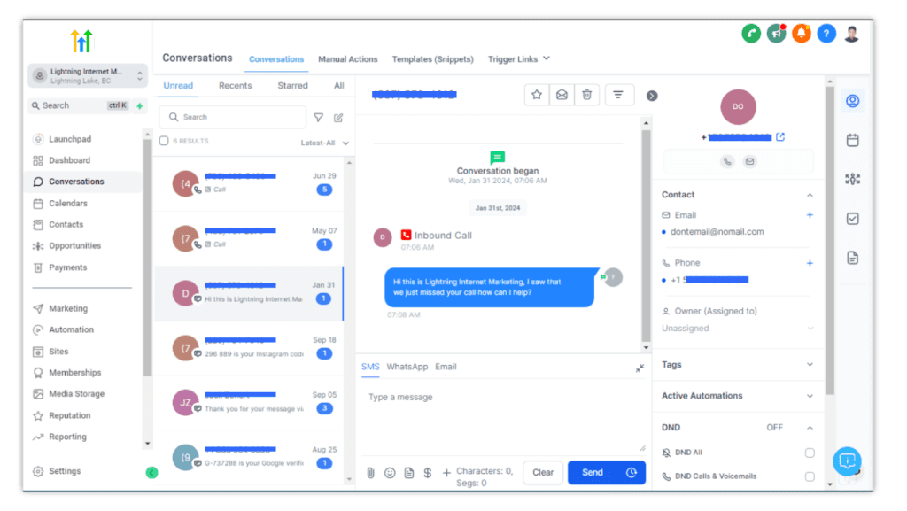 Preview of GoHighLevel's All-In-One Inbox page.