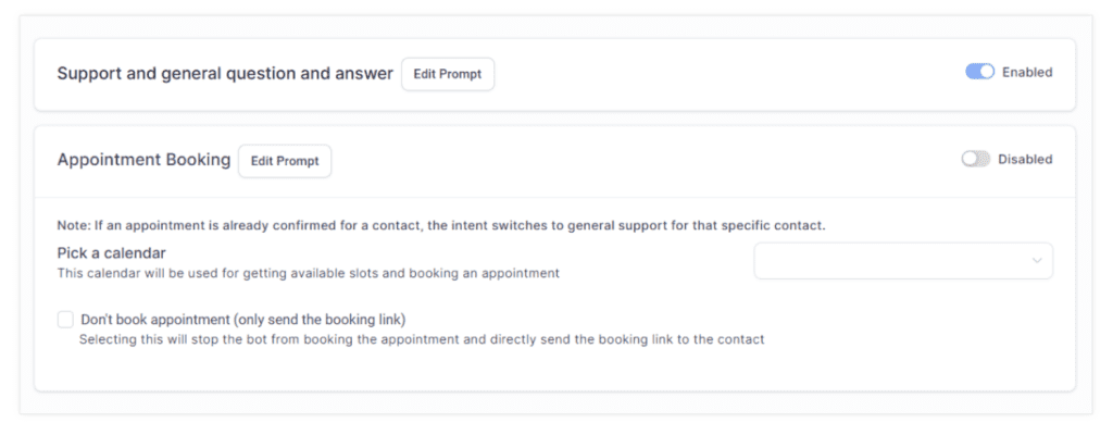 Intent configuration settings in Conversation AI for GoHighLevel.