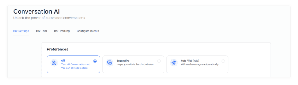 The modes available for the Conversation AI for GoHighLevel.