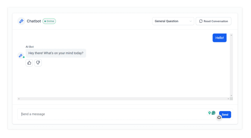 Screenshot of testing the AI chatbot.