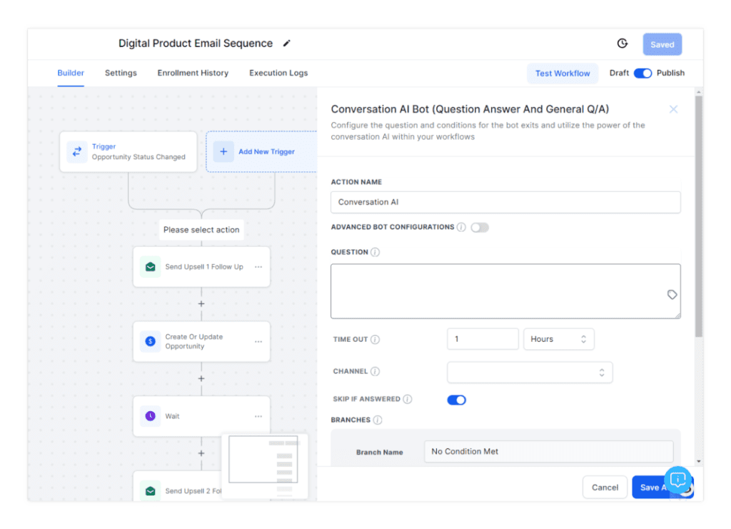 Adding the AI chatbot in the automation workflow.