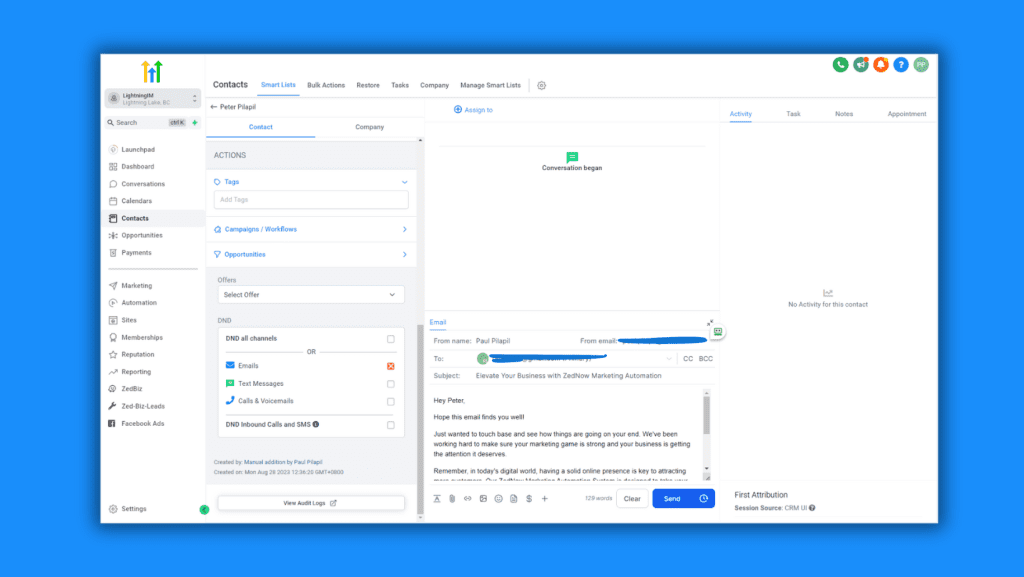 Preview of CRM tool, one of the top features of GoHighLevel.