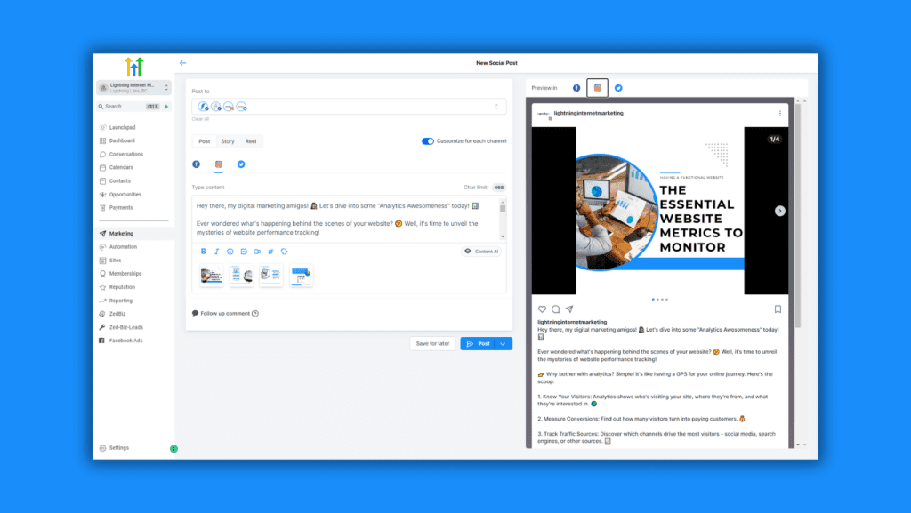 GHL social media planner preview.