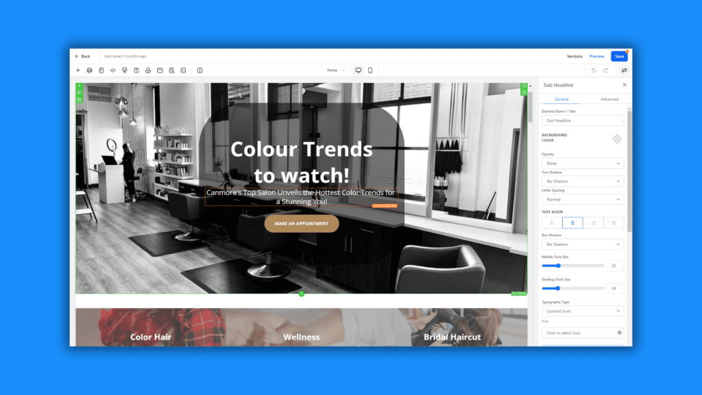 Preview of the website builder of GHL.