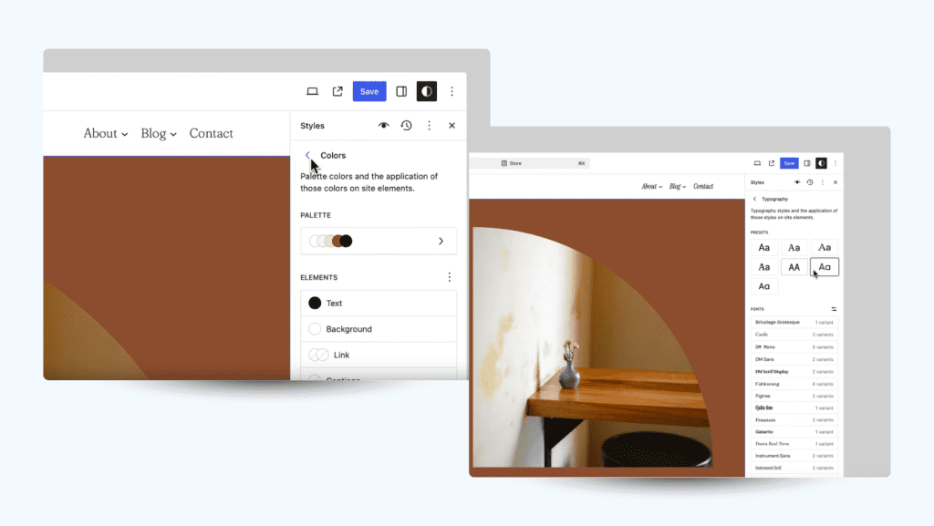 Color pallete and fonts, one of the features included in WordPress 6.6 updates.