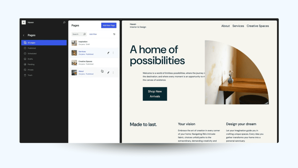 Screenshot of page preview feature.