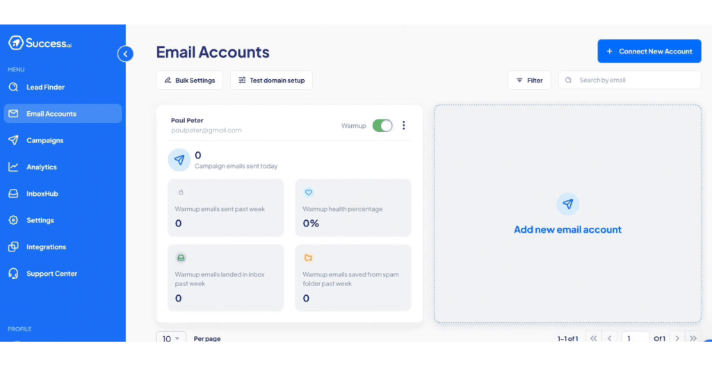 Success AI's email warmup feature.