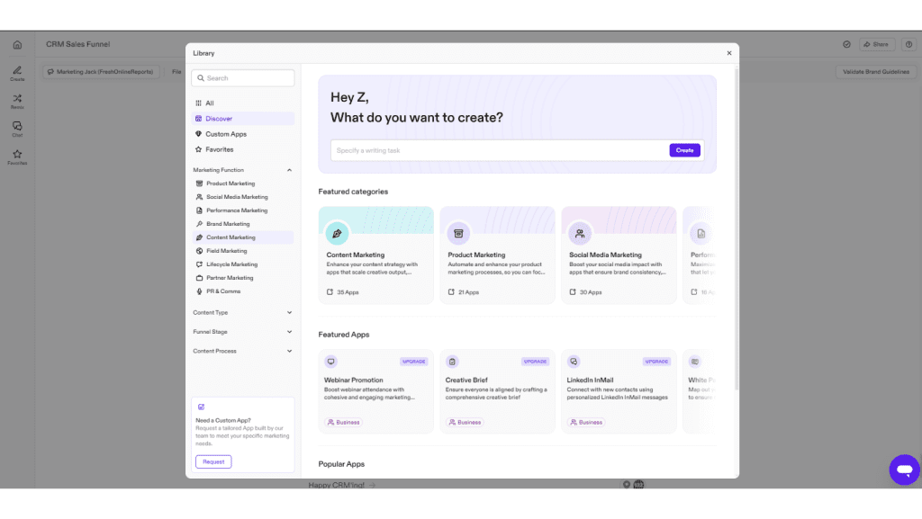 Jasper AI content creation tool dashboard