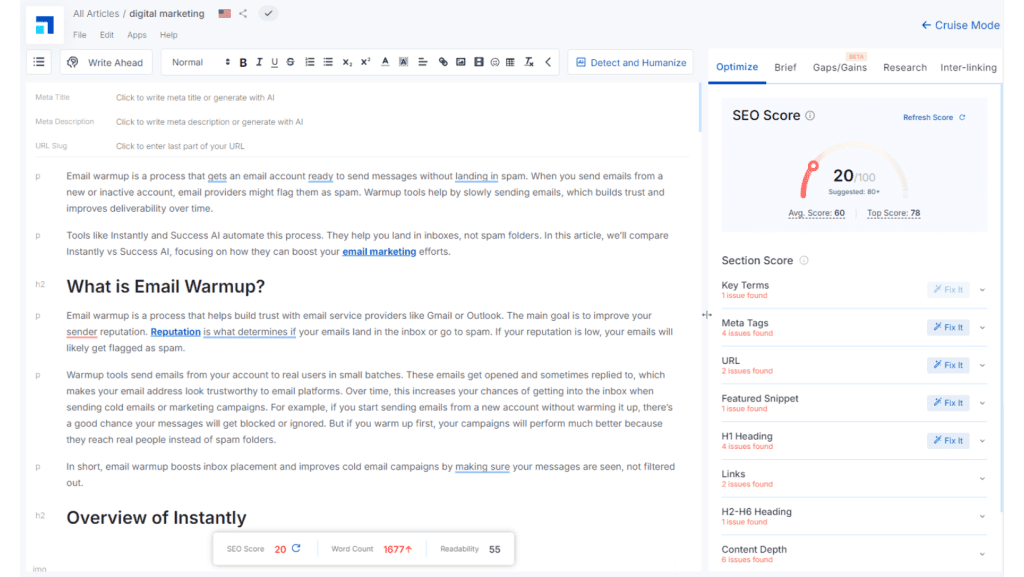 Scalenut's user interface.