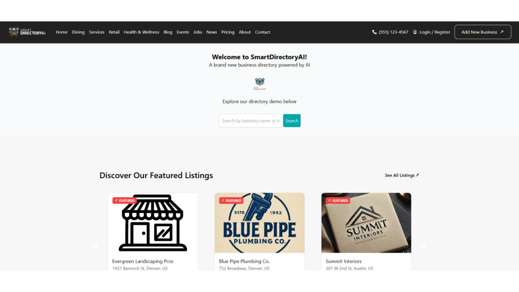 SmartDirectoryAI's demo website